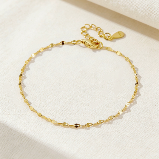 Gold tiny square sequin adjustable bracelet, minimalist dainty sequin link jewelry for women