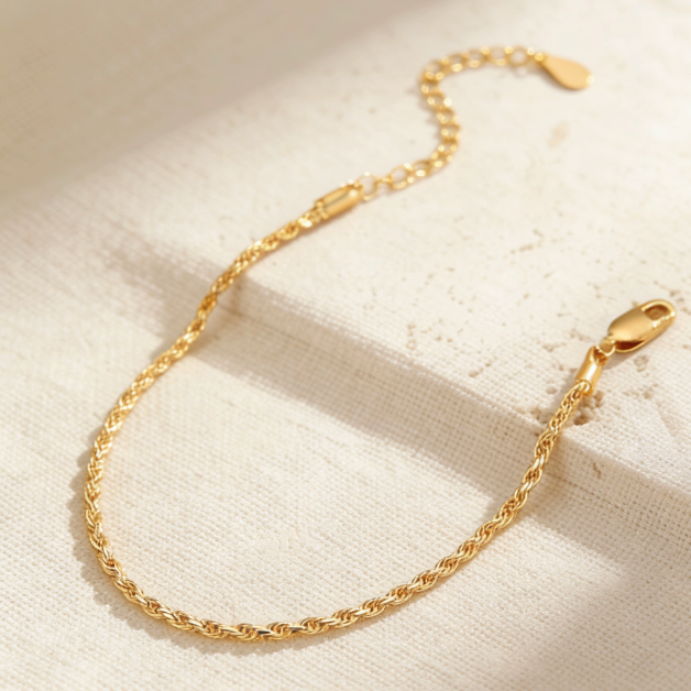 Gold twist rope chain adjustable bracelet, minimalist 14k gold plated chain jewelry for women