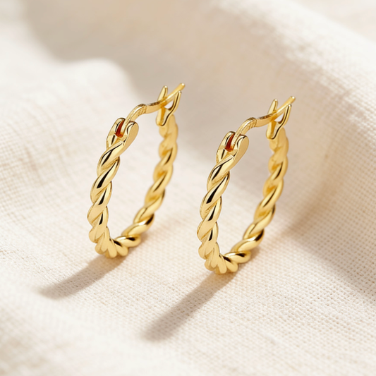 Gold twisted hoop earrings for women, minimalist everyday jewelry.