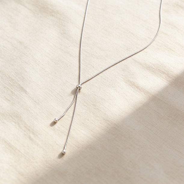 Silver adjustable drawstring necklace, minimalist slider chain jewelry for women