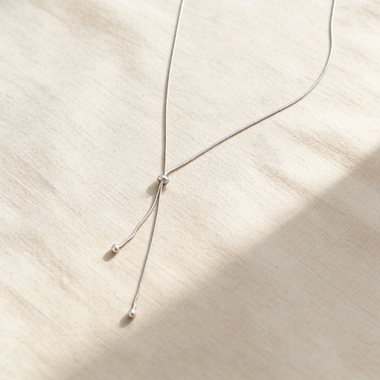 Silver adjustable drawstring necklace, minimalist slider chain jewelry for women