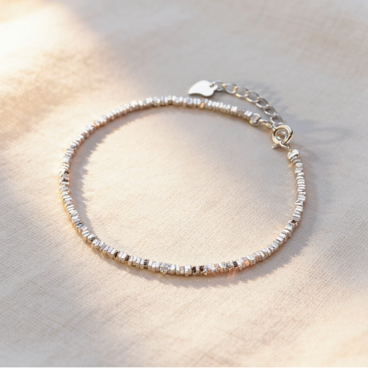 Silver break bead heart adjustable bracelet, minimalist segmented silver bead jewelry for women