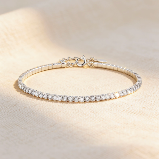Silver moissanite tennis bracelet, minimalist half stone box chain jewelry for women