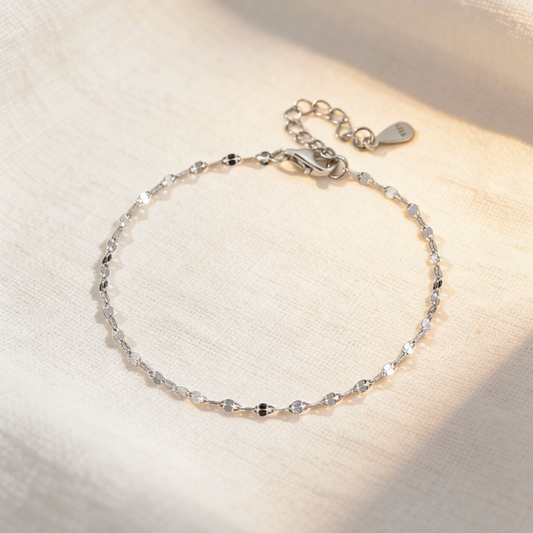 Silver tiny square sequin adjustable bracelet, minimalist shimmering square disc jewelry for women