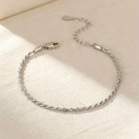 Silver twist rope chain adjustable bracelet, minimalist shiny twist chain jewelry for women